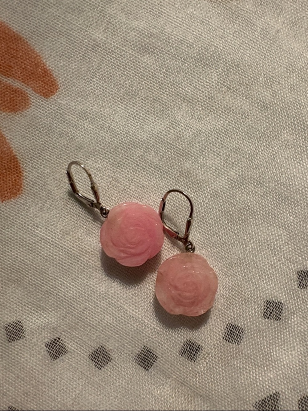 Pink Jade Rose Drop Sterling Silver Earrings - Women Jewelry
